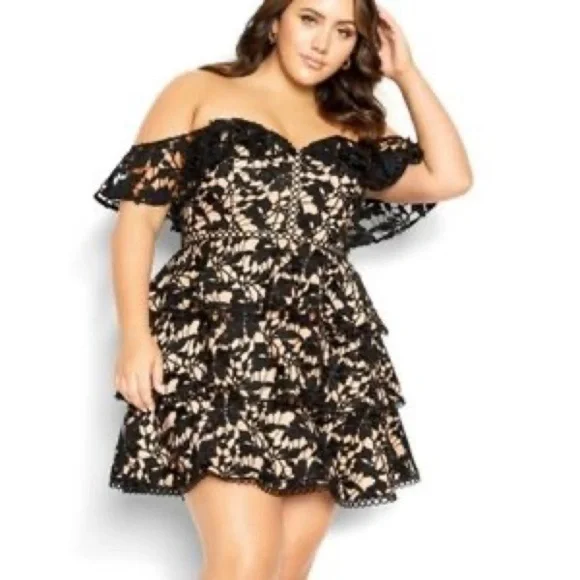 City Chic Angel Gem Black Lace Off Shoulder Dress City Chic Angel Gem Black Lace Off Shoulder Dress